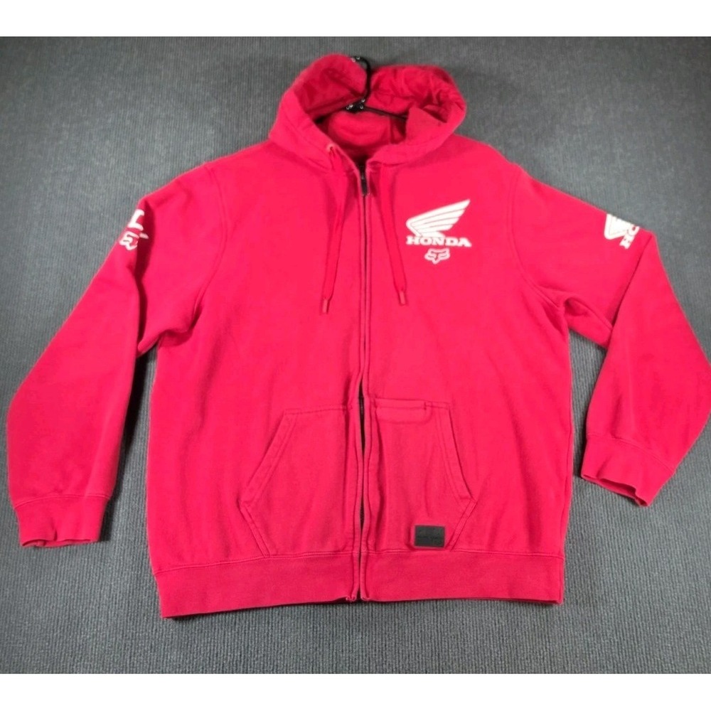 Vintage Full Zip Fox Racing Honda Red, White & Black Hoodie Size L -Good